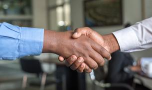 Two brown skinned hands, shaking hands