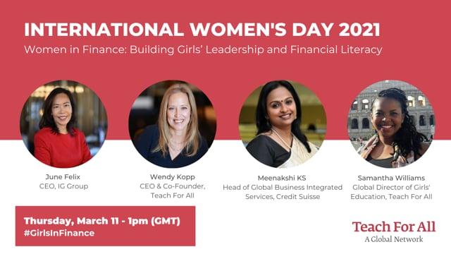 Preview image for the video "International Women's Day 2021: Women in Finance: Building Girls's Leadership and Financial Literacy". Preview image for the video "International Women's Day 2021: Women in Finance: Building Girls's Leadership and Financial Literacy".